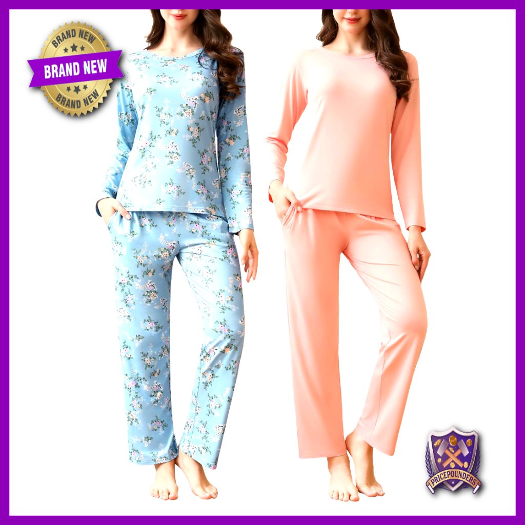 Women's Soft Pajama Set Long Sleeve Top Pants Pockets S-Xxl Sleepwear